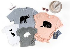 "Elephant Family Matching Shirt, Elephant T-Shirt, Elephants Theme Birthday Party Shirt, Family Matching Tee, Cute Baby Mommy Elephant Shirt ☀️☀️☀️☀️☀️ Everything in our shop is hand crafted and made to order. If you want different color or size contact me! If you would like something custom made to fit your personal style please message me and I will do everything to get you that something special. ---How To Order--- ⭐️Please, check and review all photos ⭐️Choose your t-shirt size and color ⭐️E Playful Father's Day T-shirt For Family, Playful Crew Neck T-shirt For Father's Day, Family Crew Neck Tops With Character Print, Playful Summer Family T-shirt, Fun Character Print Tops For Family Events, Playful Funny Print Family T-shirt, Mother's Day Cartoon Print Short Sleeve T-shirt, Playful Graphic Print T-shirt For Family, First Birthday Crew Neck Top With Character Print