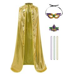 PRICES MAY VARY. Package include:cape*1,beads*3,Mask*1,wristband*1,all in one Material:100% polyester, skin friendly,soft,breathable and comfortable Size:51inch/130cm,59inch/150cm,67inch/170cm(from neckline to hem) Design:We offer two types of collars to choose from,standing collar and collarless,providing you with more possibilities Usage scenario:It is perfect for Mardi Gras parades, parties,stage performances,role-playing,Halloween,Christmas,and we hope you will like our carefully selected ac Gold Halloween Party Costume, Gold Costume Accessories For Halloween Cosplay, Fantasy Costume Accessories For Mardi Gras Themed Events, Mardi Gras Costume Accessories In Gold, Fantasy Costume Accessories For Mardi Gras, Fantasy Mardi Gras Themed Costume Accessories, Gold Mardi Gras Costume Accessories, Gold Costume Accessories For Mardi Gras Carnival, Yellow Costume For Cosplay And Costume Parties