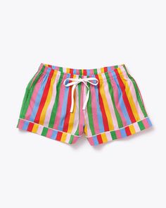 Leisure Shorts - Rainbow Stripes by ban.do - pjs - ban.do Rainbow Shorts, Strawberry Patch, Lounge Outfit, Lifestyle Trends, Sleepwear & Loungewear, Feminine Outfit, Cotton Voile, Matching Top, Rainbow Stripes