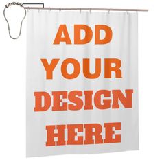 an orange and white shower curtain with the words add your design here