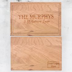 two wooden business cards with the words, the murphys and western love on them