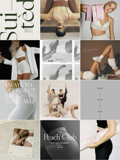 an image of a collage of photos with women doing different things in them and the words stretch club on it