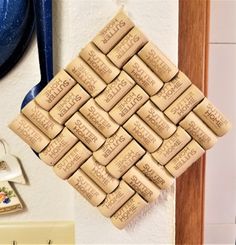 there are many wine corks on the wall