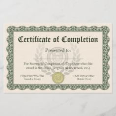 a certificate is shown on a white marble surface with the words, certificate of completion