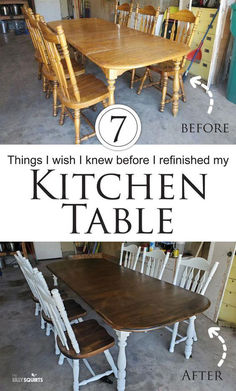 a kitchen table with chairs and the words 7 things i wish i knew before refreshed my kitchen table