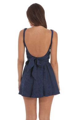 Floral Jacquard Open Back Bow Dress in Navy | LUCY IN THE SKY Upf Clothing, Casual Day Dresses, Bow Dress, Floral Jacquard, Junior Bridesmaid Dresses, Fabulous Dresses, Little White Dresses