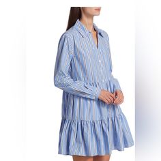 Veronica Bear Atari Tiered Shirt Dress Size 2 Brand New With Tags Preppy Collared Dresses For Spring, Preppy Long Sleeve Spring Dresses, Preppy Long Sleeve Summer Dresses, Blue Cotton Collared Shirt Dress, Preppy Spring Daywear Dresses, Preppy Daywear Dresses For Spring, Preppy Spring Day Dresses, Light Blue Long Sleeve Cotton Shirt Dress, Light Blue Cotton Shirt Dress For Daywear