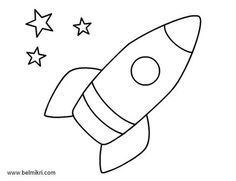 a rocket ship flying through the sky with stars on its side coloring pages for kids