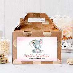 an elephant themed baby shower party with cookies and candy