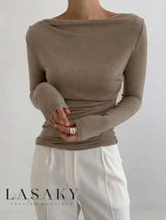 Lasaky - Professional Womens Long Sleeve Fitted Solid Top Tops Style, Elegante Casual, Boat Neck Tops, Mode Casual, Fitted Blouses, 가을 패션, Solid Tops, Looks Style, Looks Vintage