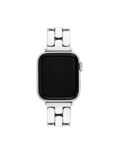 Anne Klein Silver-tone/White Enamel Link Bracelet for Apple Watch® Adjustable Stainless Steel Watch Bands With Polished Finish, Adjustable Stainless Steel Watch Accessories With Polished Finish, Modern Adjustable White Gold Apple Watch Band, Modern Adjustable Watch Bands With Polished Finish, Modern Watch Band With Bracelet Strap As Gift, Modern White Gold Bracelet Strap Apple Watch Band, Modern White Gold Apple Watch Band With Bracelet Strap, Trendy Silver Rectangular Watch Bands, Classic Stainless Steel Apple Watch Band With Bracelet Strap