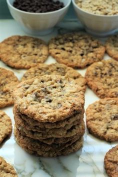 chocolate chip cookies and bowls of oatmeal