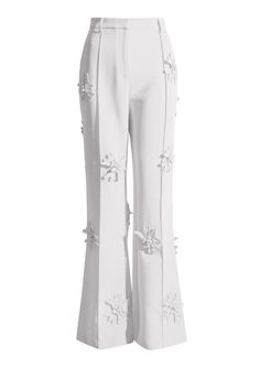 White Pants With Flowers White Pants With Flowers and with high waist. Flattering flared pants. Wear it with our White Blazer With Flowers and a pointed-toe pump for your next special occasion. Composition: 65% Cotton, 35% Polyester. Colors: Pink, White. Sizes: XS-L. 100% PERFECT FIT GUARANTEE You only need to provide us with your height, weight, collar, bust, waist, hips measurements. And we will take measurements to find you the clothes that suit you best. If you are not 100% satisfied with ou