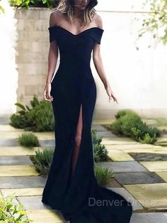 Sheath Off-the-Shoulder Court Train Jersey Prom Dresses For Black girls With Leg Slit Evening Off-shoulder Maxi Dress With Side Slits, Off-shoulder Evening Dress With Side Slits, Off-shoulder Evening Dress With Sweep Train, Black Off-shoulder Dress With Sweep Train, Off-shoulder Dresses With Side Slits For Evening, Fitted Off-shoulder Dress With Side Slits, Off-shoulder Maxi Dress With Sweep Train, Formal Off-shoulder Maxi Dress With Side Slits, Hot Pink Prom Dress