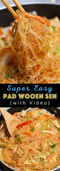 Pad Woon Sen Recipe (With Chicken) Glass Noodle Recipes Easy, Thai Glass Noodles, Pad Woon Sen Recipe, Pad Woon Sen, Glass Noodles Recipe, Noodles Stir Fry, Fried Noodle, Asian Noodle Dishes, Noodle Dish