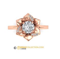 Flower Gold Ring, Engagement Ring Nature, Diamond Leaf Ring, Flower Engagement, White Sapphire Engagement Ring, Leaf Engagement Ring, Nature Inspired Rings, Flower Engagement Ring, Ring Flower