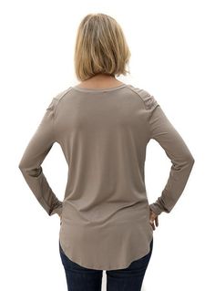 Take a look at our Cocoa V Neck Long Sleeve Top Made out of soft rayon modal and lycra Fabric content: 95% rayon modal, 5% spandex Long Body with sides slightly shorter than front and back V Neck with 1/2" band Long sleeves Back length from top to bottom 28" V Neck Long Sleeve Top, Lycra Fabric, Long Sleeve Top, Cocoa, Long Sleeve Tops, Sleeve Top, Cute Outfits, Take That, Long Sleeves