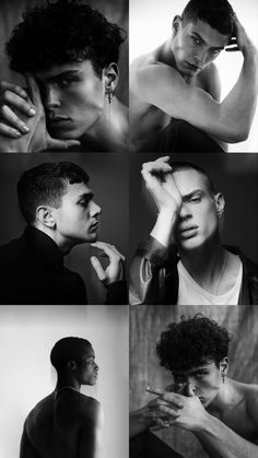 black and white photos of men with different hair styles, including one man's face