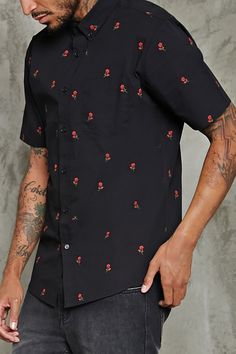 Shirt Casual Style, Mens Shirt, Woven Cotton, Rose Print, Character Costumes, Print Shirt, Shop Dresses, Patch Pocket, Cotton Shirt