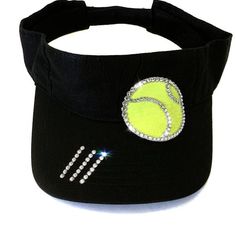 Whether you are a tennis Mom or looking for a great tennis gift.  This unique tennis visor will shade your face in style.  Add initials or a short name to the bill in place of the 3 rows of crystalsYellow green (tennis ball color) and white embroidered patch embellished with authentic Swarovski Crystals.  I chose a gray denim trucker hat for this design.  However you have several choices of hat and visor styles - including the popular high ponytail.  Click this link to receive an instant 20% off Brimmed Outdoor Visor With Upf 50+, Black Upf 50+ Visor, Tennis Visor, Sporty Visor With Uv Protection, One Size Fits Most, Black Visor With Upf 50+ Protection, Solid Color Visor With Upf 50+, Tennis Mom, Soccer Coach Gifts, Disney Hats