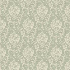 a green and white wallpaper with an ornate design