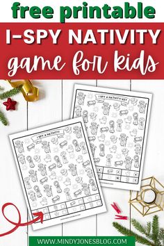 printable i spy nativity game for kids with text overlay that reads, free printable i spy nativity game for kids