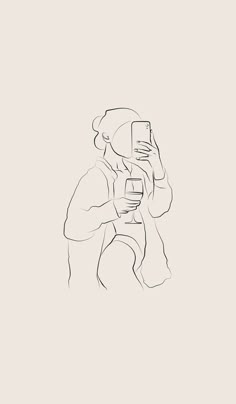 a drawing of a person taking a selfie with a cell phone in their hand