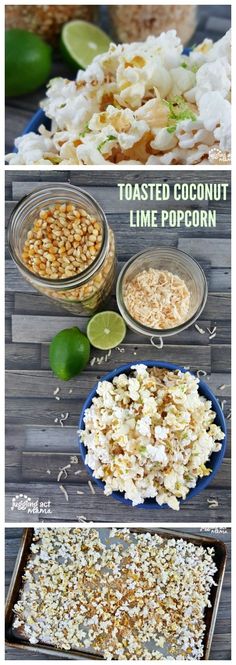 the ingredients to make toasted coconut lime popcorn