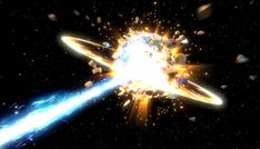 an artist's rendering of a star being hit by a space rocket in outer space