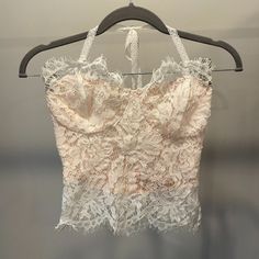 Shein Lace Bralette Crop Top With Zipper On Side In Size Xs. Never Worn. Bralette Crop Top, Shein Tops, Lace Bralette, Feminine Look, Cream White, Bralette, Diy Sewing, Crop Tops, Womens Tops