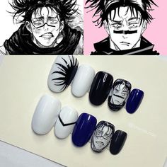 Gojo Nails Design, Choso Nail Idea, Choso Jjk Nails, Gojo Nail Art, Choso Jujutsu, Jjk Themed Nails, Jjk Nails Art, Jjk Nail Ideas