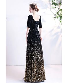 Buy black gold ombre sequins formal party dress with square neckline at wholesale price online. Free shipping and pro custom service since 2009. Black Full Length Evening Dress, Black Sequined Full Length Dress, Black Full-length Dress For Banquet, Black Full-length Evening Dress, Black Sequined Full-length Dress, Sequined Fitted A-line Evening Dress, Full Length Black Dress For Banquet, Full-length Gala Dresses For Party Season, Full Length Gala Dresses For Party Season