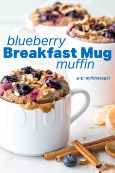 blueberry breakfast mug muffin in a white mug