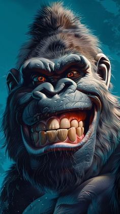 an illustration of a gorilla with its mouth open and his teeth missing from it's teeth