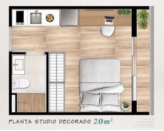 an overhead view of a small studio apartment