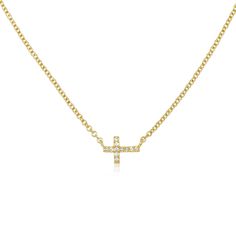 Petite Diamond Cross Necklace - Lindsey Leigh Jewelry Yellow Gold Cross Necklace With Clavicle Chain, Yellow Gold Cross Pendant Clavicle Necklace, 14k Gold Cross Clavicle Chain Necklace, Yellow Gold Cross Pendant Necklace With Clavicle Chain, Fine Jewelry Yellow Gold Cross Necklace, Dainty Yellow Gold Cross Necklace, 14k Yellow Gold Cross Necklace, Dainty Yellow Gold Crucifix Cross Necklace, Dainty Yellow Gold Crucifix Necklace