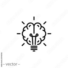 a black and white outline drawing of a light bulb in the shape of a brain