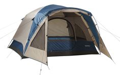 a tent that is pitched up on the ground