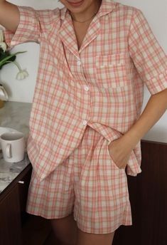 Stylish minimalist plaid pajamas are made from 100% organic shirt-type cotton. It is washed cotton. Pajama set will make you feel stylish while offering incredible comfort. The fabric is breathable to sleep in. Perfect for the warm summer months or cold winter nights because of great quality fabric. MORE ORGANIC COTTON PAJAMAS ARE THERE: https://www.etsy.com/shop/SleepAndWalk?ref=seller-platform-mcnav§ion_id=37340900 The set includes a long sleeve shirt and matching pajama pants. With pockets. WE MAY CHANGE THE LENGTH OF THE SLEEVES OR PANTS FOR YOU, OR MAYBE YOU WANT SHORTS? (just write to us about your wonders). We suggest to size up if you are in-between sizing or like a more relaxed look. Please refer to our size charts for more assistance in selecting your size. WE OFFER DISCOUNTS ON Matching Set Pajamas, Pajama Plaid Set, Floral Pyjama Set, Pyjamas Plaid, Plaid Relaxed Fit Sleepwear, Plaid Cotton Sleepwear, Pajama Fashion, Cotton Pjs, Bridesmaid Pyjamas