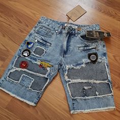 These Bad Boys Are Made To Last. Multiple Patches With Zipper Pockets Added. Great Fitting And Very Stylish. Dont Look Like Everyone Else!! Look Like You Casual Patchwork Jean Shorts, Trendy Cotton Bottoms With Patches, Casual Medium Wash Patchwork Shorts, Denim Bottoms With Patches For Streetwear, Casual Medium Wash Patchwork Jean Shorts, Casual Patchwork Jean Shorts In Medium Wash, Casual Short Patchwork Jeans, Recycled Denim Jean Shorts With Pockets, Recycled Denim Jean Shorts