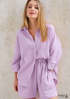 Women's Chic Boho Sleepwear, Pajamas Set, Lucy Cotton in Pink and Purple Fabric: Cotton Garment Care: To keep your clothes in good condition, please hand wash or wash them in the washing machine with a delicate cycle in cold water. Using a laundry mesh bag can prevent tangling and tearing. Size: The size may have 2-3 cm differences due to manual measurement. Size runs small. We recommend ordering a size up to achieve a normal, relaxed fit. cm Top Pant Size Chest Relaxed Chest Sleeve Length Waist Celana Fashion, Pajama Suit, Cotton Sleepwear, Cotton Pajama Sets, Estilo Chic, Cotton Set, Cotton Pyjamas, Pyjama Set, T Shirt Vest