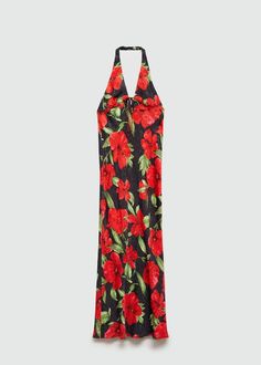 Halter-neck floral dress - Women | MANGO USA May Weddings, Decorative Bows, Womens Floral Dress, Flowers Print, Party Prints, Halter Neck, Flower Prints, Floral Dress, Open Back