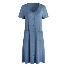 Nightdress Shortsleeve Button Down Regular Plus size Womens Sleepwear Alwyn Home Size: L, Color: Blue | Alwyn Home Womens Sleepwear Short Nightgown Button Down Pajama Nightshirt Housedress S-XXL 34.0 H x 44.0 W in Polyester in Blue | Wayfair Womens Sleepwear, House Clothes, Pajama Dress, Night Dress For Women, House Dress, Print Pajamas, Night Shirt, Tie Dye Print, Sleepwear Women