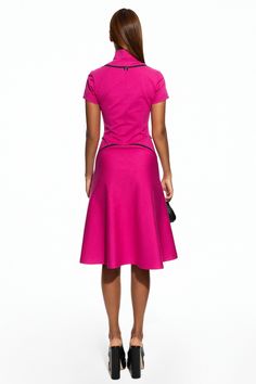 GISU / dress – octave999fr Fitted Midi Dress With Flared Hem, Fitted High Neck Elastane Midi Dress, Formal Fitted Midi Dress With Flared Skirt, Party Midi Dress With Flared Hem, Fitted Midi Dress With Flared Hem For Party, Short Sleeve Stretch Midi Dress, Stretch Elastane Midi Dress With Short Sleeves, A-line Elastane Midi Dress For Party, Fitted Short Sleeve Midi Dress In Elastane