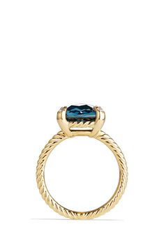 18-karat yellow gold. Faceted garnet or Hampton blue topaz. Pavé diamonds, 0.05 total carat weight. Ring, 11mm. Imported. >Diamond Guide 21 Bday, Bday Wishlist, David Yurman Ring, Blue Topaz Jewelry, Topaz Jewelry, Dream Wedding Ideas Dresses, Diamond Guide, Bezel Ring, Chatelaine