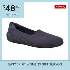 A casual slip-on with a flexible outsole that is great for errands, or a beautiful day out with friends or family. The cushioned insole and arch support give you the comfort you need. Added bonus? The orthotic-friendly insole is removable to customize footbed for unique needs and maximum comfort.Features: Removable Sock Liner, Orthotic Friendly, Cushioned, Comfort, Arch Support, LightweightClosure Type: Slip-OnShoe Heel Height: 1 1/4 InchesUpper/Outer Base Material: 60% Polyester, 40% Polyureth… Easy Spirit, Liner Socks, A Beautiful Day, Blue Shoes, Arch Support, Beautiful Day, Slip On Shoes, Gifts For Women, Heel Height