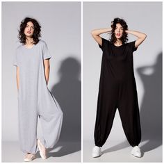 "Loungewear Grey Women Jumpsuit with harem-style pants & pockets is the new arrival of our 2019 collection! Maxi plus size jumpsuit suitable for pregnancy/maternity clothing, everyday - at home and walks, easy to wear and easy to care! Same Jumpsuit in Black: https://www.etsy.com/listing/690234521/black-jumpsuit-with-harem-pants-pockets Jumpsuit features: - Soft, Stretchy Viscose Fabric - Short sleeves - Two Pockets - Harem Pants - Suitable for Spring, Summer, Fall and Winter Grey Jumpsuit w Wide Leg Non-stretch Jumpsuits And Rompers For Loungewear, Non-stretch Wide Leg Jumpsuit For Loungewear, Non-stretch Wide Leg Jumpsuits And Rompers For Loungewear, Wide Leg Stretch Jumpsuits And Rompers For Loungewear, Stretch Wide Leg Jumpsuits For Loungewear, Black Relaxed Fit Wide Leg Jumpsuits And Rompers, Cotton Jumpsuits And Rompers In Relaxed Fit, Relaxed Fit Cotton Jumpsuits And Rompers Full Length, Comfy Jumpsuits