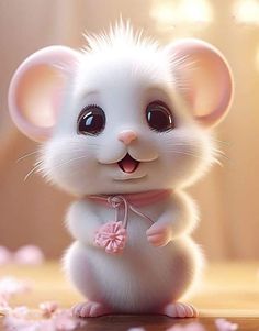 a white mouse standing on its hind legs and looking at the camera with big eyes