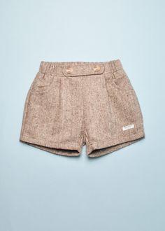 FIFI SHORTS Brown Shorts With Side Pockets, Brown Shorts With Pockets And Short Inseam, Brown Shorts With Elastic Waistband, Beige Shorts With Welt Pockets For Spring, Casual High-waisted Shorts With Welt Pockets, Wool Shorts, Tweed Shorts, Herringbone Tweed, Herringbone