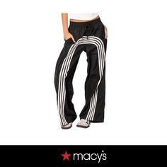 in stock Sporty Striped Pants For Loungewear, Relaxed Fit Striped Bottoms For Spring, Spring Athleisure Joggers With Three Stripes, Spring Athleisure Joggers With Three Stripes Branding, Spring Sporty Joggers With Three Stripes Branding, Striped Sporty Sweatpants For Loungewear, Sporty Striped Wide Leg Bottoms, Spring Sportswear Joggers With Three Stripes, Sporty Spring Joggers With Three Stripes Branding